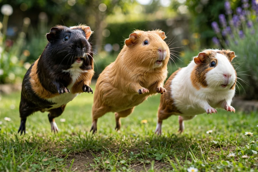 Group of guinea pigs socializing and playing