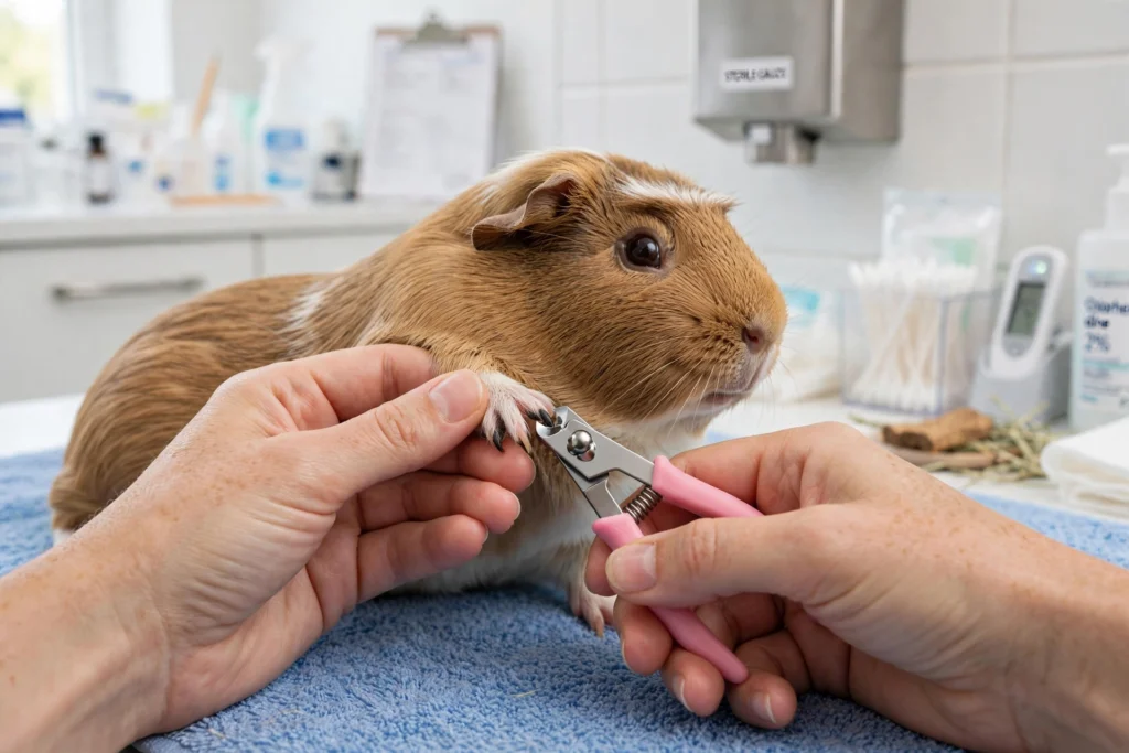 Trimming a guinea pig's nails
