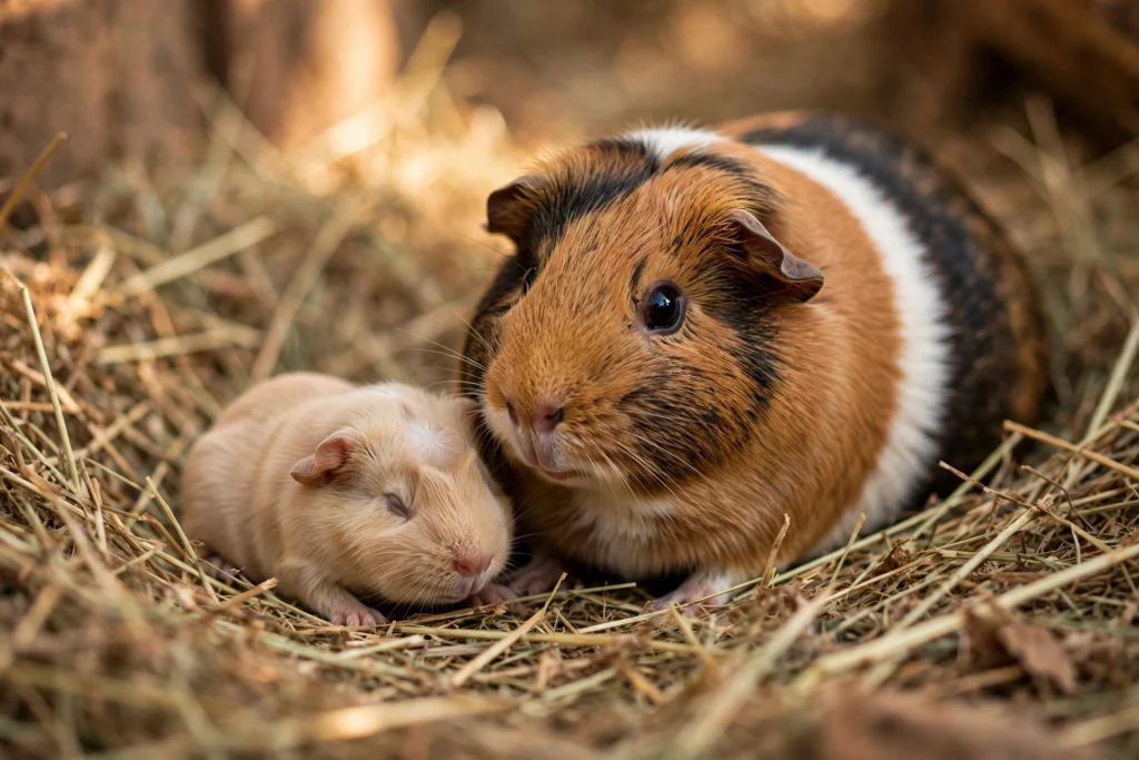 Newborn baby guinea pig pups