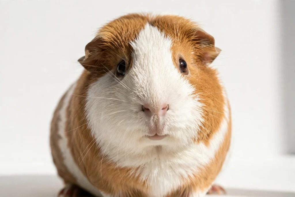 Guinea pig portrait looking at the camera with a curious expression