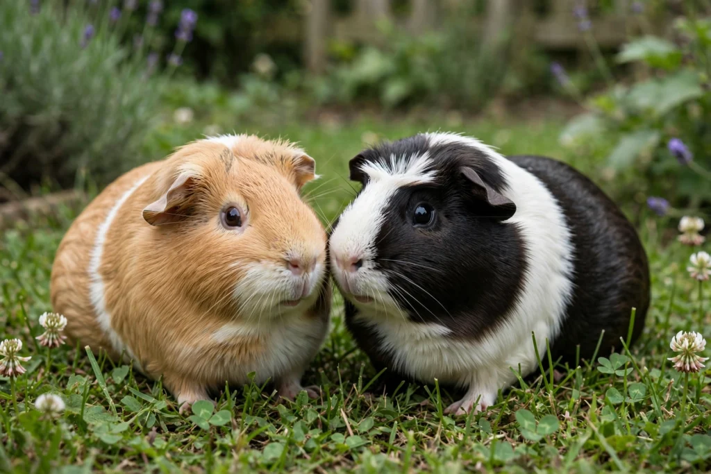 Close-up of a guinea pig in natural grass, like its wild cavy ancestors' habitat.
