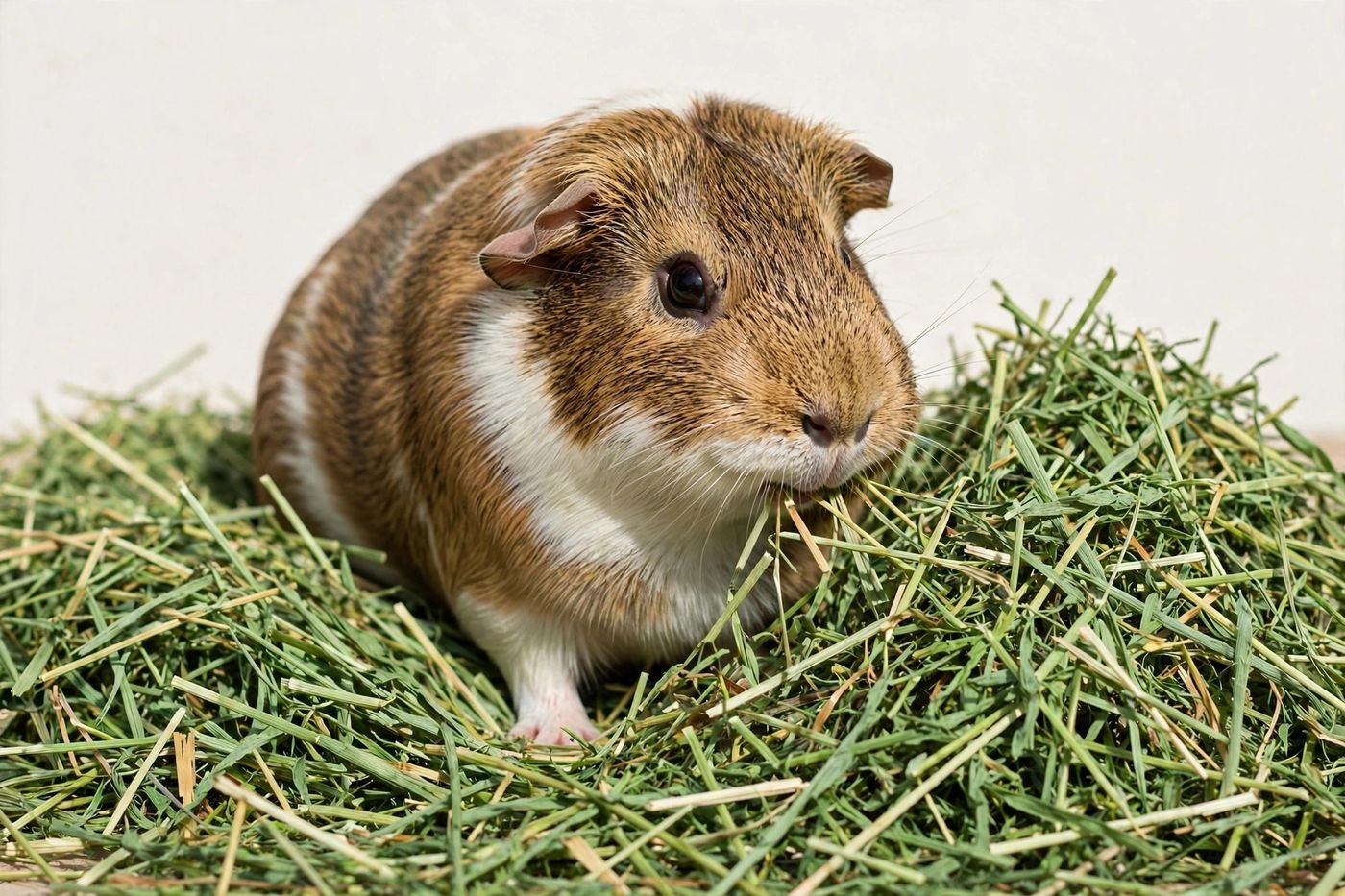 Guinea pig eating fresh timothy hay — best hay for guinea pigs unlimited feeding